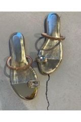 Gold Kristal Taşlı Parmak Arası Terlik Sandalet