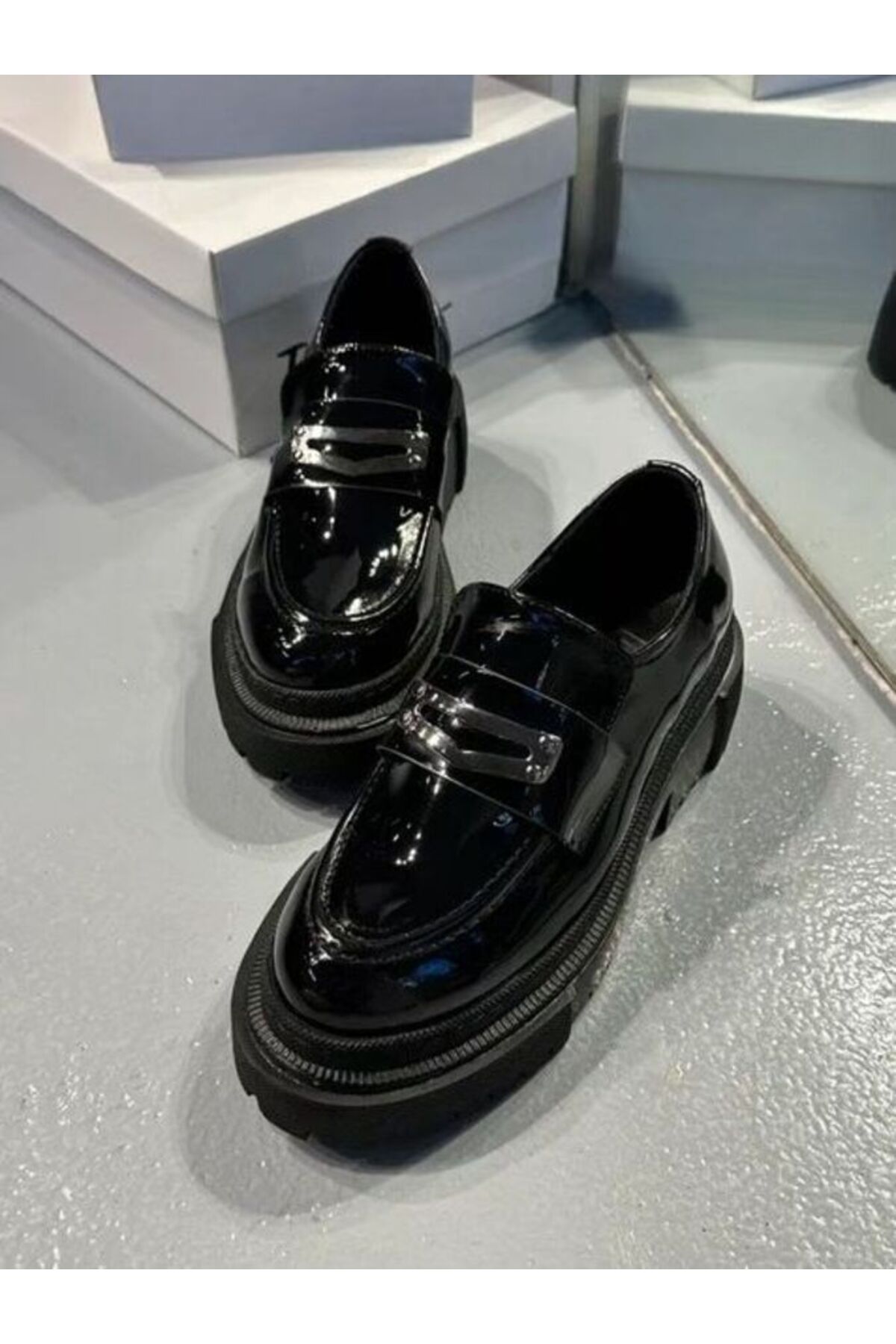 Siyah Vegan Deri Platform Oxford Makosen Ayakkabı