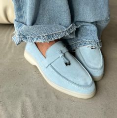 Mi Luz Lora Pia Hakiki Deri Loafer Ayakkabı Mavi