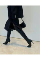 Mi Luz Siyah Diz Üstü Streç Topuklu Kadın Çizme