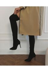 Mi Luz Siyah Diz Üstü Streç Topuklu Kadın Çizme