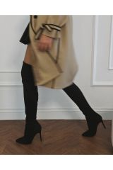 Mi Luz Siyah Diz Üstü Streç Topuklu Kadın Çizme