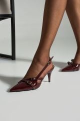 Mi Luz Sivri Burun İki Bantlı Rugan Kadın Topuklu Ayakkabı