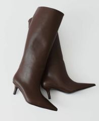 Mi Luz Sivri Burun Kısa Topuklu Günlük Çizme Kahverengi