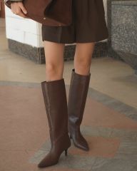 Mi Luz Sivri Burun Kısa Topuklu Günlük Çizme Kahverengi