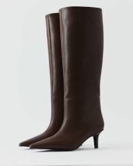 Mi Luz Sivri Burun Kısa Topuklu Günlük Çizme Kahverengi