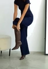 Mi Luz Sivri Burun Kısa Topuklu Günlük Çizme Kahverengi