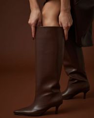 Mi Luz Sivri Burun Kısa Topuklu Günlük Çizme Kahverengi