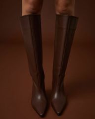 Mi Luz Sivri Burun Kısa Topuklu Günlük Çizme Kahverengi