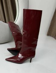 Mi Luz Sivri Burun Kısa Topuklu Rugan Bordo Çizme