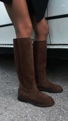 Mi Luz Süet Görünümlü Rahat Tabanlı Kahverengi Çizme