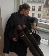 Mi Luz Hakiki Deri Süet Binici Model Toka Detaylı Kahverengi Çizme