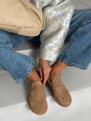 Mi Luz Hakiki Deri Rahat Taban Bej Süet Loafer