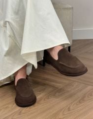 Mi Luz Hakiki Deri Rahat Taban Kahverengi Süet Loafer