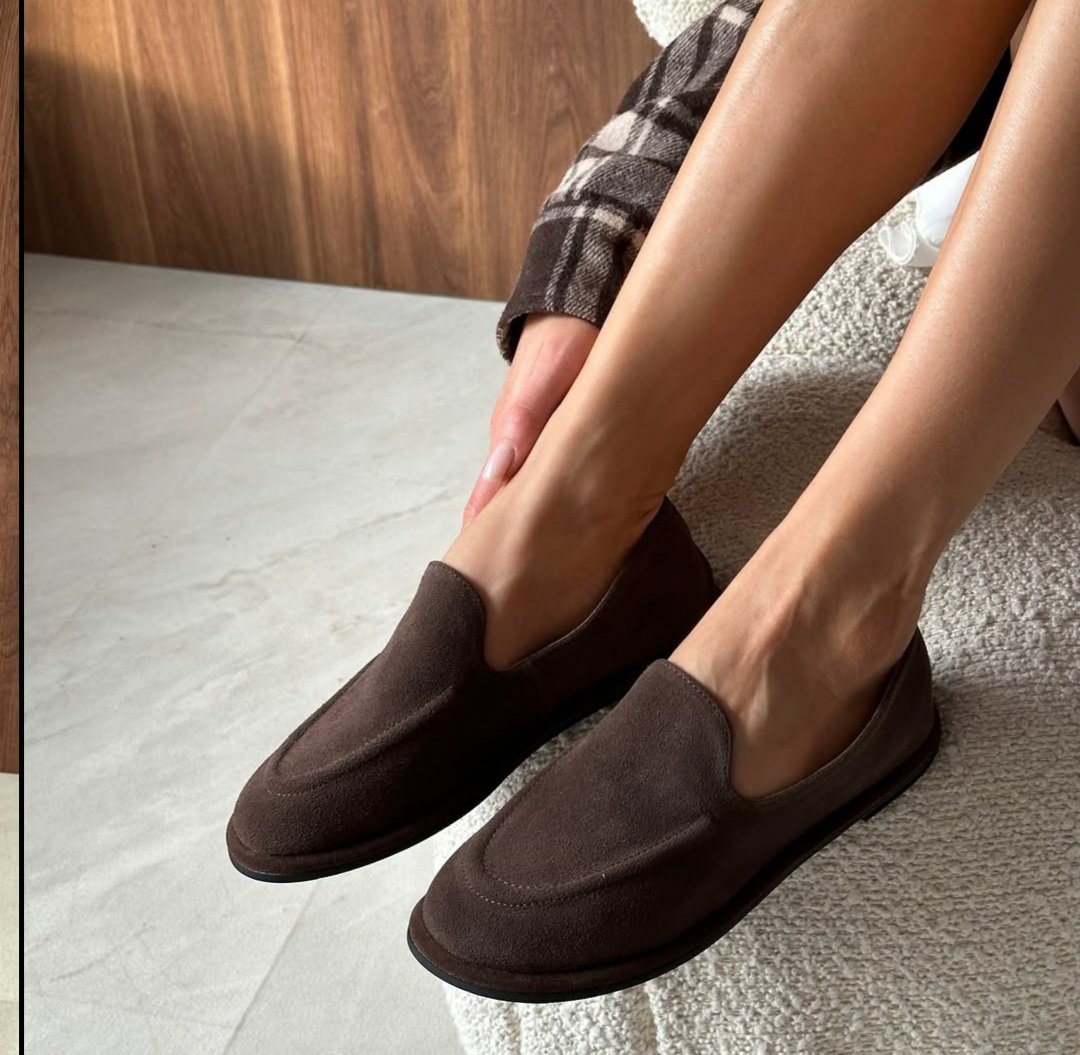 Mi Luz Hakiki Deri Rahat Taban Kahverengi Süet Loafer