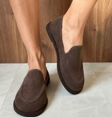 Mi Luz Hakiki Deri Rahat Taban Kahverengi Süet Loafer