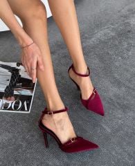 Mi Luz Kadife Görünümlü Stiletto Topuklu Ayakkabı