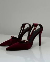 Mi Luz Kadife Görünümlü Stiletto Topuklu Ayakkabı