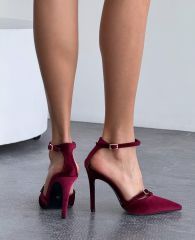 Mi Luz Kadife Görünümlü Stiletto Topuklu Ayakkabı