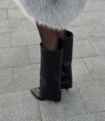 Mi Luz Tozluk Detaylı Sivri Burun Siyah Çizme