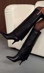 Mi Luz Tozluk Detaylı Sivri Burun Siyah Çizme