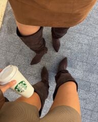 Mi Luz Dizüstü Rahat Kesim Kahverengi Süet Çizme