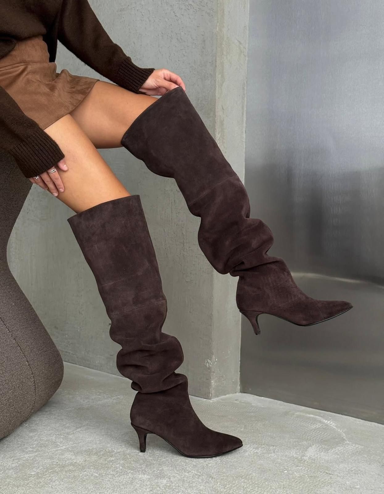 Mi Luz Dizüstü Rahat Kesim Kahverengi Süet Çizme