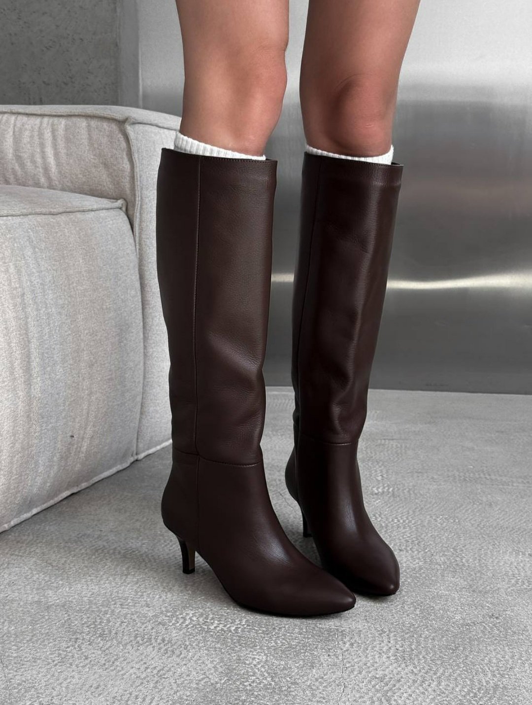 Mi Luz Hakiki Deri Kısa Topuklu Rahat Çizme Kahverengi