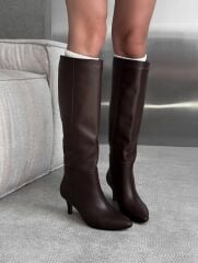 Mi Luz Hakiki Deri Kısa Topuklu Rahat Çizme Kahverengi