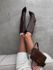 Mi Luz Hakiki Deri Kısa Topuklu Rahat Çizme Kahverengi