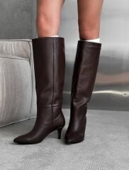 Mi Luz Hakiki Deri Kısa Topuklu Rahat Çizme Kahverengi