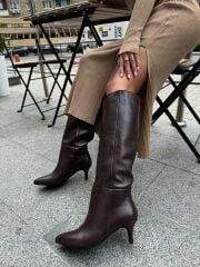 Mi Luz Hakiki Deri Kısa Topuklu Rahat Çizme Kahverengi