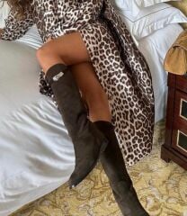 Mi Luz Hakiki Deri Süet Binici Model Toka Detaylı Kahverengi Çizme