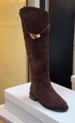 Mi Luz Hakiki Deri Süet Binici Model Toka Detaylı Kahverengi Çizme