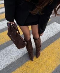 Mi Luz Tozluk Detaylı Sivri Burun Kahverengi Süet Çizme