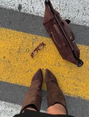 Mi Luz Tozluk Detaylı Sivri Burun Kahverengi Süet Çizme