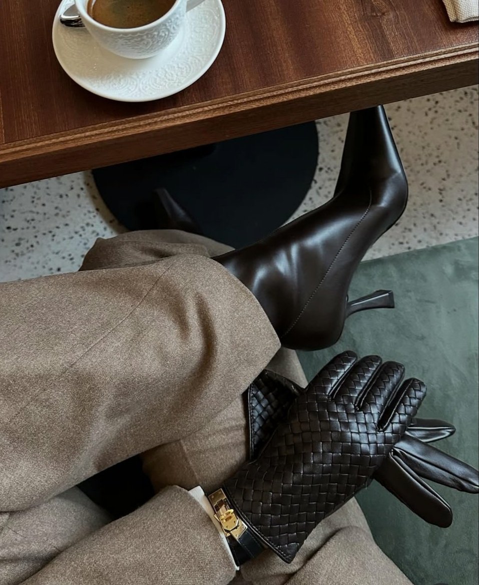 Mi Luz Aksesuar Premium Örgü Desenli Deri Eldiven