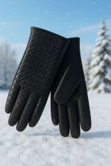 Mi Luz Aksesuar Premium Örgü Desenli Deri Eldiven