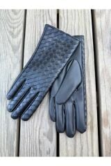 Mi Luz Aksesuar Premium Örgü Desenli Deri Eldiven